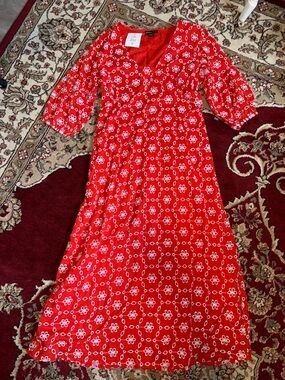Red Floral Maxi Dress with V-Neck